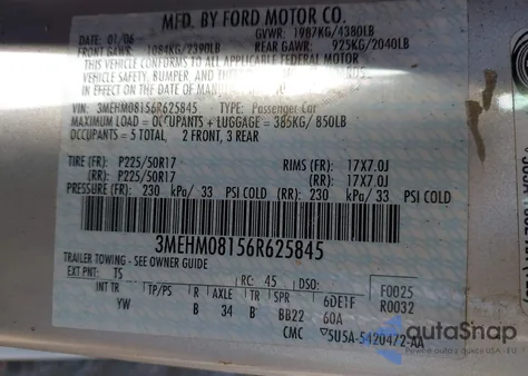 2006 Mercury Milan V6 Premier from USA, damaged, VIN 3MEHM08156R625845